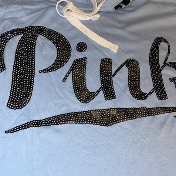 Pink Preloved hoodie sweater light blue with sequins size L excellent condition. - Picture 5 of 6